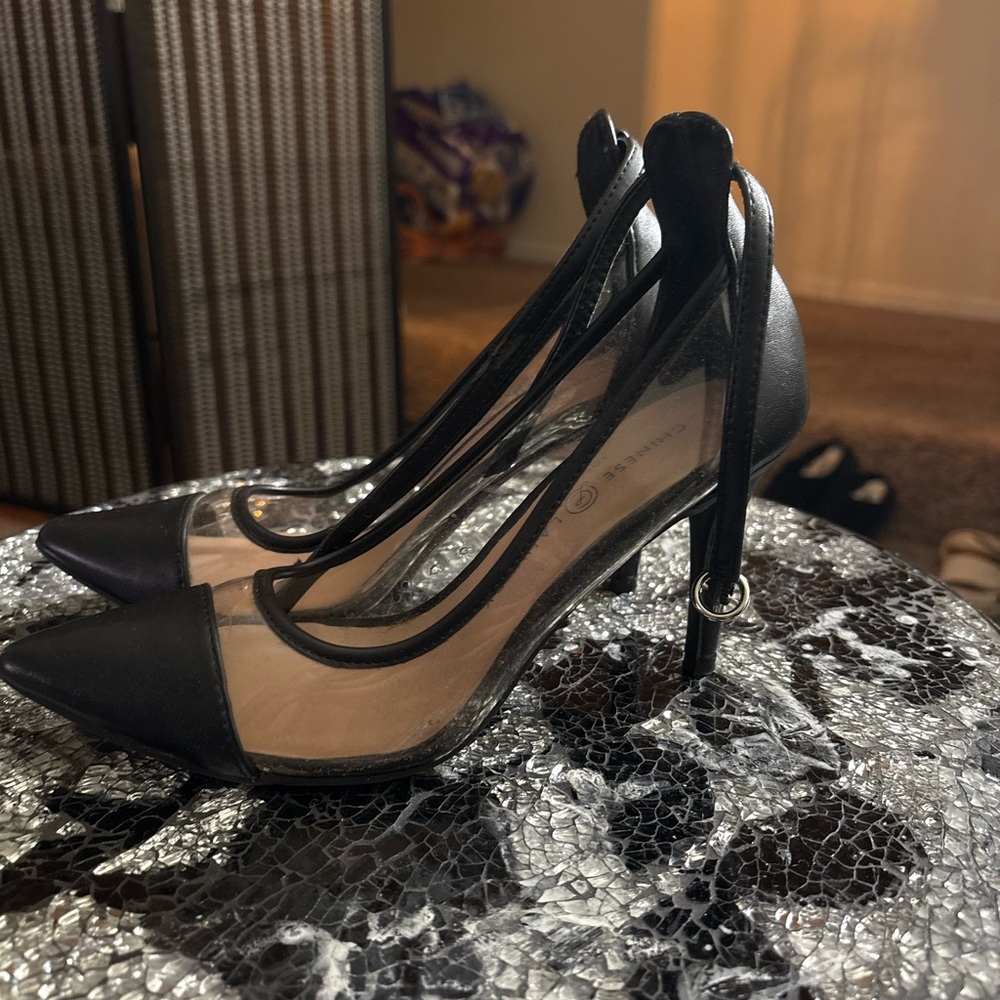 Chinese Laundry Black and Clear Heels